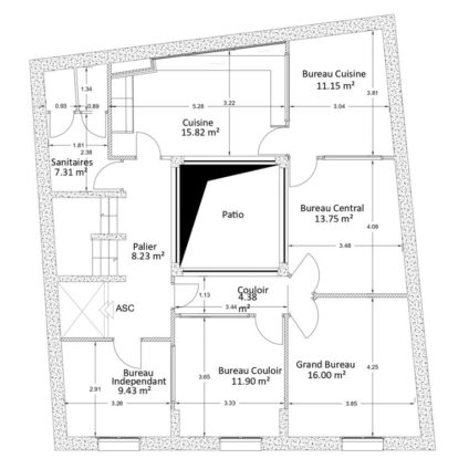 Architecture Décoration aménagement intérieur Coworking rue de Rouen plan Agence Ducellier Devienne Paris