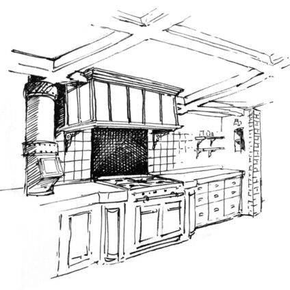 Architecture Décoration aménagement intérieur Hôtel Mont Gascon Croquis Cuisine