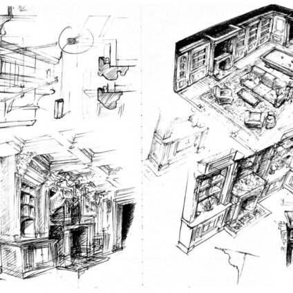 Architecture Décoration aménagement intérieur Château Saint Léger croquis billard Agence Ducellier Devienne Paris