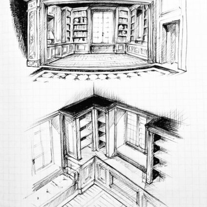Architecture Décoration aménagement intérieur Château Saint Léger Croquis corbeaux Agence Ducellier Devienne Paris