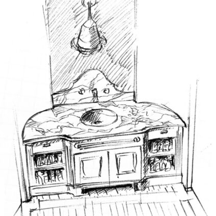 Architecture Décoration aménagement intérieur Château Saint Léger Croquis meuble vasque Agence Ducellier Devienne Paris